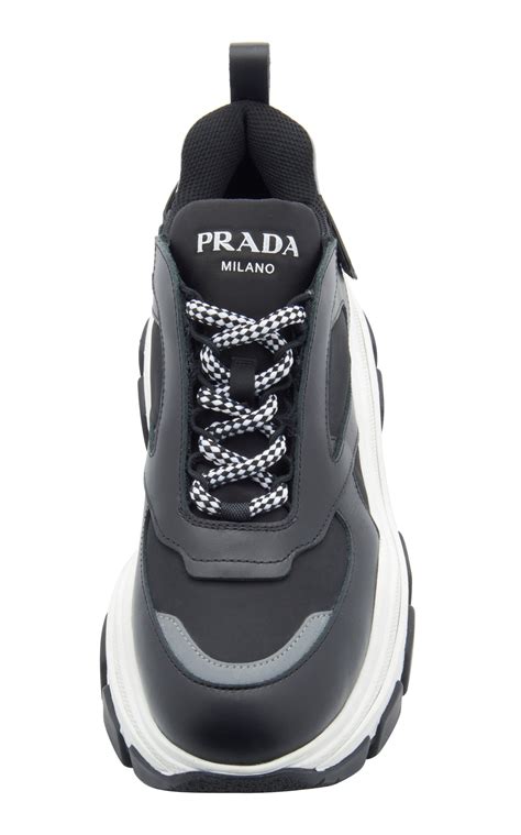 prada leather and rubber platform sneakers|Prada platform sneakers outfit.